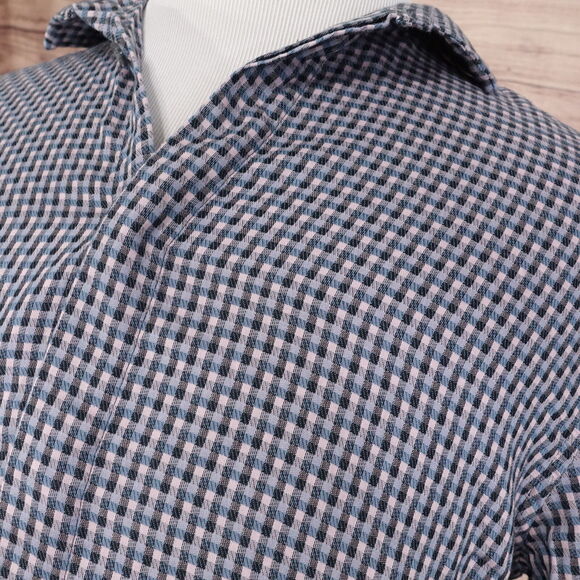 JOHN VARVATOS USA SHORT SLEEVE CHECK BUTTON DOWN SHIRT MENS SIZE L LARGE EUC - Picture 2 of 8